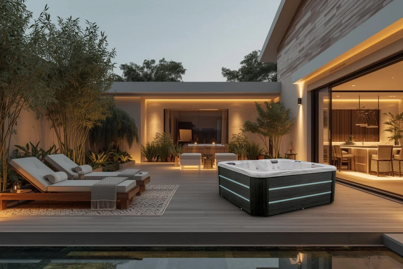 Spa OXO haut de gamme installé sur une terrasse avec vue panoramique, Toulouse